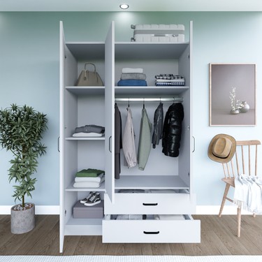 Midoser Yaman Mat Beyaz 3 Kapılı 2 Çekmeceli Elbise Fiyatı