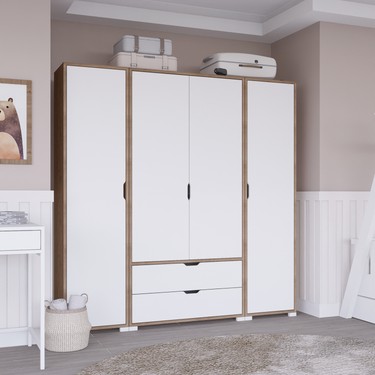 Midoser Mat Beyaz - Keçe (Açık Ceviz) 4 Kapılı 2 Çekmeceli Fiyatı