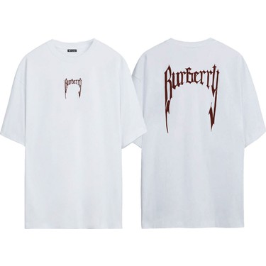 The Wert Unisex Burberry Ön Arka Baskılı Beyaz Oversize Fiyatı