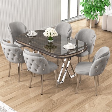 Canisa Zae Serisi 90X168 Gri MDF Lak Panel Masa Takımı 6 Fiyatı