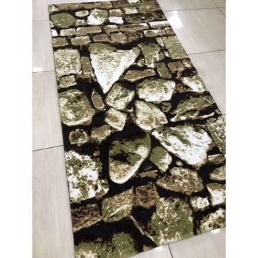 Burak Halı Doğadan 10859 J1 80X200 Yeşil Kahve Taş Desenli Fiyatı