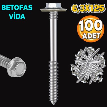 Badem10 Betofast Vidası 6.3X125 Paket 100 Adet Sivri Uçlu Fiyatı