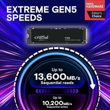 Crucial T705 1TB PCIe Gen5 NVMe M.2 SSD (13600-10200 MBs) Fiyatı