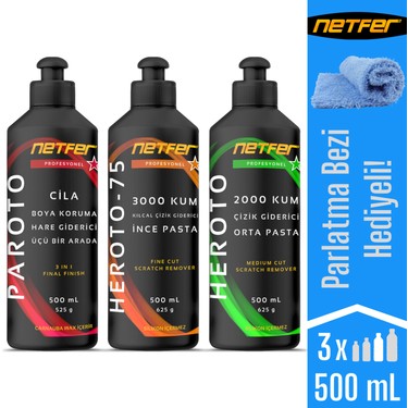 Netfer 3'lü İnce Orta Pasta Cila Set - 3x500 mL Fiyatı