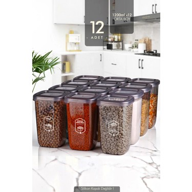 Kitchen Life 12 Adet Büyük Boy 1200 ml Plastik Kapaklı Erzak Fiyatı