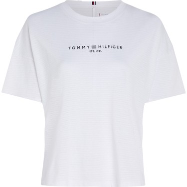 Tommy Hilfiger Bisiklet Yaka Bask l Beyaz Kad n T Shirt Ess M n Corp Relaxed