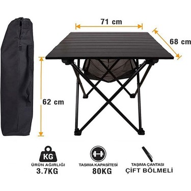 Funky Chaırs Black Katlanabilir Kamp Masası Büyük (71 x 68 x Fiyatı
