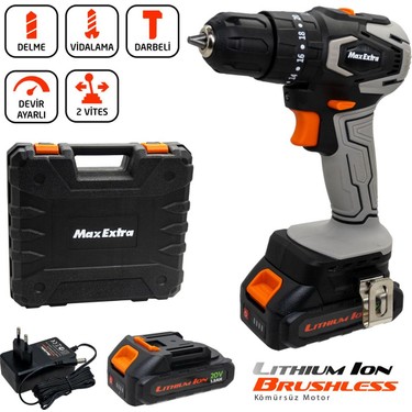 マックス Max Extra MX1830 Çift Akü Kömürsüz Darbeli Matkap 20V 1.5AH Fiyatı