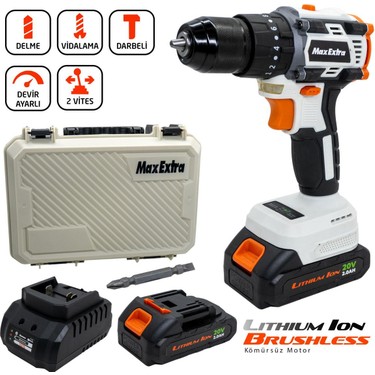 Max Extra MX2020 Çift Akü Kömürsüz Darbeli Matkap 20V 2.0AH Fiyatı