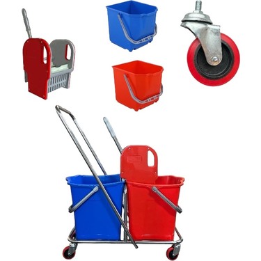 MCK Plus Çift Kovalı Krom Temizlik Arabası Paspas Arabası + Fiyatı