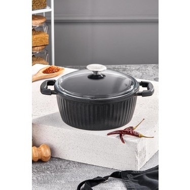 Taç T4897 Valeriya Döküm Cam Kapak Derin Tencere 28 cm Siyah Fiyatı