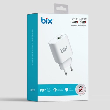 Bix BX2P38 Çift Portlu 20W PD Typ-C + USB-A 18W QC Girişli Fiyatı