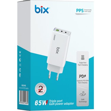 Bix BX3P66G Gan 65W 2*type-C Pd 3.0 ve Usb-A Qc Üç Portlu Fiyatı