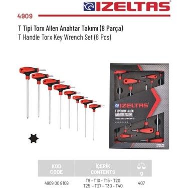 Izeltaş 8 Parça T Tipi Torx Allen Anahtar Takımı Torx Set Fiyatı