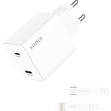 Sunix 50W Usb-C ve Usb-L Çift Çıkışlı Type-C Lightning Şarj Fiyatı
