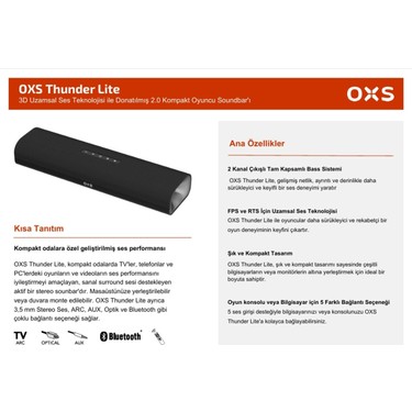 Oxs Thunder Lite PC Oyun Soundbar | Sanal Surround | 2.0 | Fiyatı