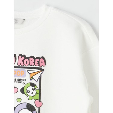 Crew Neck Lcw Beyaz Sweatshirt LC Waikiki Lcw Kids Bisiklet Yaka