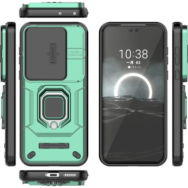 SEAHAI Cover Per Google Pixel 6A Con Protezione Fotocamera Scorrevole - Antiurto Militare, Anello Supporto Magnetico, Argento