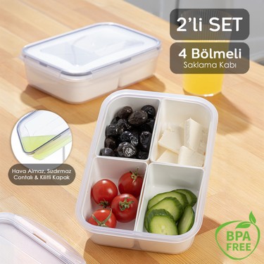 Meleni Home 2'li 4 Bölmeli Kapaklı Dikdörtgen Saklama Kabı - Fiyatı
