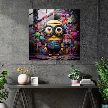 Painted Anarchy Graffiti Minion Cam Baskı - Minionlar, Cam Fiyatı