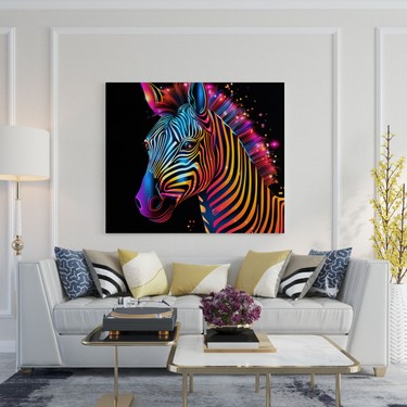 Painted Anarchy Zebra Duvar Tablosu - Neon Parıltılı Kanvas Fiyatı
