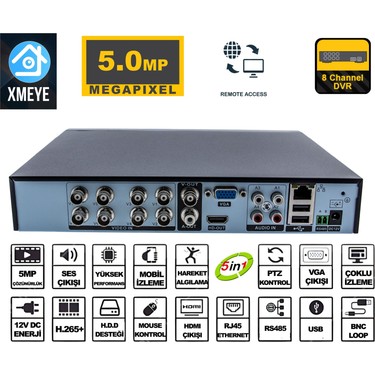 Xmeye 8 Kanal 5MP 1080P Kamera Kayıt Cihazı H265+ Plus 1x8TB Fiyatı