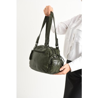 571 Collections Suni Deri Omuz Çantası Yeşil (Model: Fiyatı