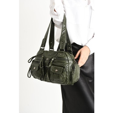 571 Collections Suni Deri Omuz Çantası Yeşil (Model: Fiyatı