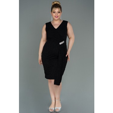 Abiyefon Kolsuz V Yaka Simli Midi Büyük Beden Abiye ABK1752 Fiyatı