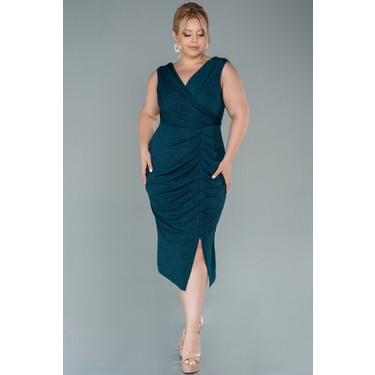 Abiyefon Kolsuz Simli Midi Büyük Beden Abiye ABK1492 Fiyatı