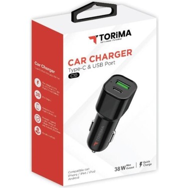 Torima C10 38W Type-C - USB Port 2 Giriş Araç Şarj Cihazı Fiyatı