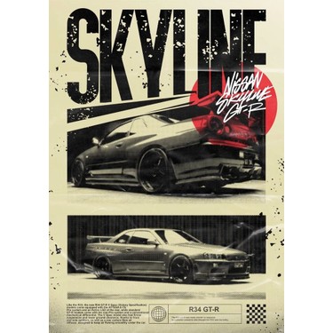 日産 スカイライン R34 GT-R アートポスター A2版　　　　管理① 512 Art Design Nissan Skyline R34 Gt-R Duvar Dekor Poster Fiyatı