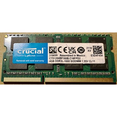 メモリー 4gb PC3 ,PC3L まとめて 36枚 Crucial CT51264BF160B Crucial 4gb DDR3L-1600 Sodımm Notebook Fiyatı