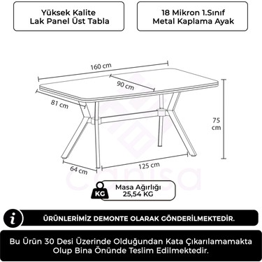 Canisa Esla Serisi 90X160 Lak Panel Krom Kaplama Ayaklı Masa Fiyatı