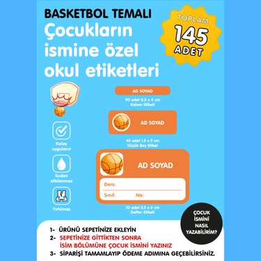 Etiketim Basketbol Temalı Okul Etiketi Fiyatı Taksit Seçenekleri