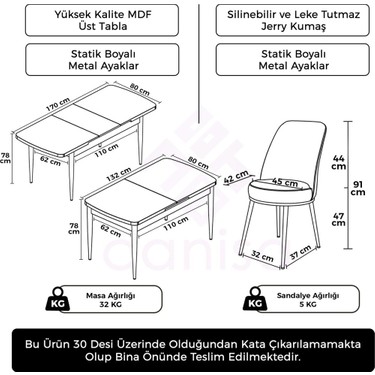 Canisa Zen Serisi Açılabilir Beyaz Mdf 80X132 Mutfak Masa Fiyatı