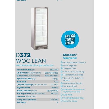 Şenocak D372 Woc Lean 372 Lt Dikey Meşrubat Şişe Soğutucu Fiyatı