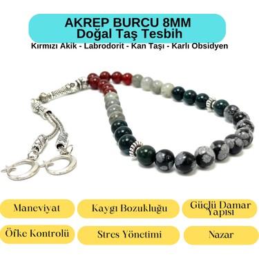 Yıldız Doğal Taş Sertifikalı Akrep Burcu 8mm 33LÜK Doğal Taş Fiyatı