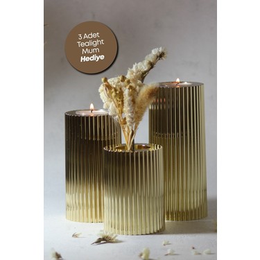 Prime Home 3 3 Lü Gold Krom Tırtıklı Yüzey Mumluk Dekoratif Fiyatı