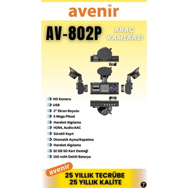 Avenir AV-802P Araç Kamerası 3 Kameralı Dash Kamera 1080 Fiyatı