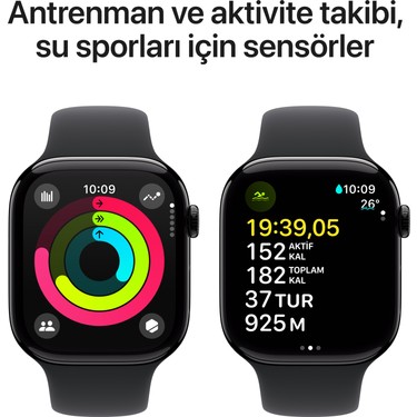 Apple Watch Series 10 GPS, 42 mm Simsiyah Alüminyum Kasa ve Siyah