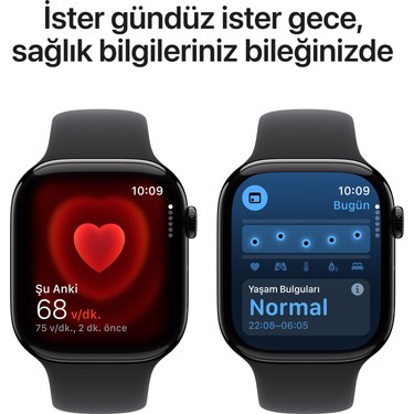 Apple Watch Series 10 GPS, 42 mm Simsiyah Alüminyum Kasa ve Siyah