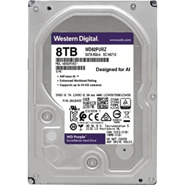 8 Tb Wd 3.5 Purple Sata3 5640RPM 256MB 7/24 Guvenlık Fiyatı