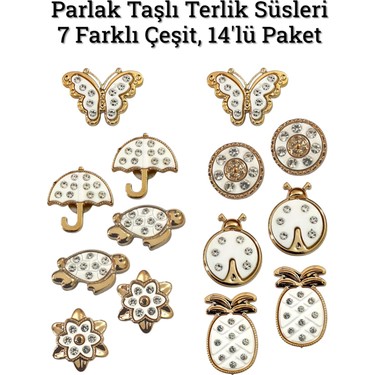 Jibbitz Parlak Taşlı Terlik Süsleri, 14 Lü Paket, 7 Çeşit Fiyatı