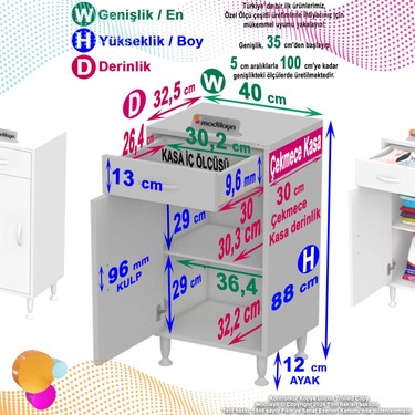 Modilayn Emir 40X88X32,5 cm 1 Çekmece 1 Kapak 1 Raf 2 Bölme Fiyatı