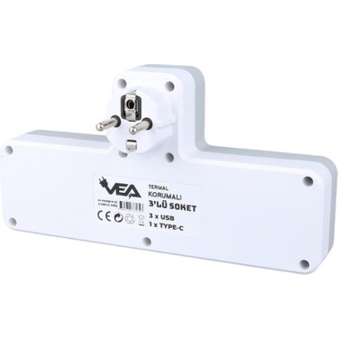 ♡eページ♡ Vea VE-23088 3 Soketli 3xusb+Type-C Çocuk ve Termal Korumalı Fiyatı