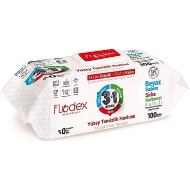 FLODEX YÜZEY TEMİZLİK HAVLUSU BEYAZ SABUN-SİRKE-KARBONAT KATKILI 100.LÜ