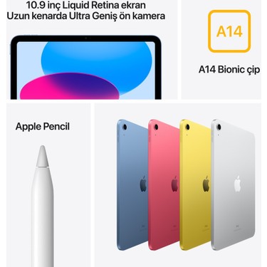 Apple iPad 10.nesil 256GB 10.9 Wi-Fi Tablet Gümüş MCMD4TU/A Fiyatı