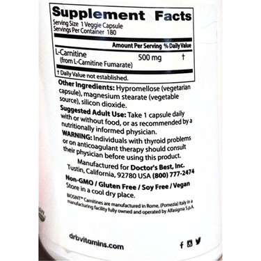 Doctor's Best L-Carnitine Biosint Fumarate 180 Veggie Capsul Fiyatı