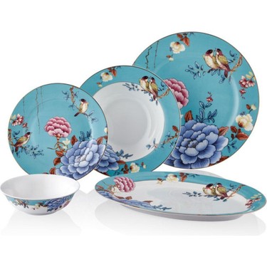 Floral Blue Porselen 27 Parça Kişilik Yemek Takımı Kayık Fiyatı